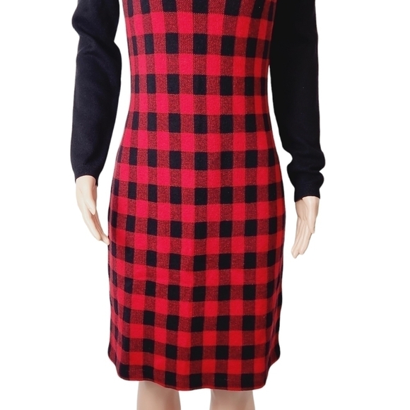 Talbots red & black shift plaid lambswool nylon blend sweater dress size: S - Picture 3 of 9